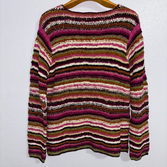 Boho JH Collectibles Striped Open Knit Sweater XL Multicolor LS Pullover - Picture 2 of 9